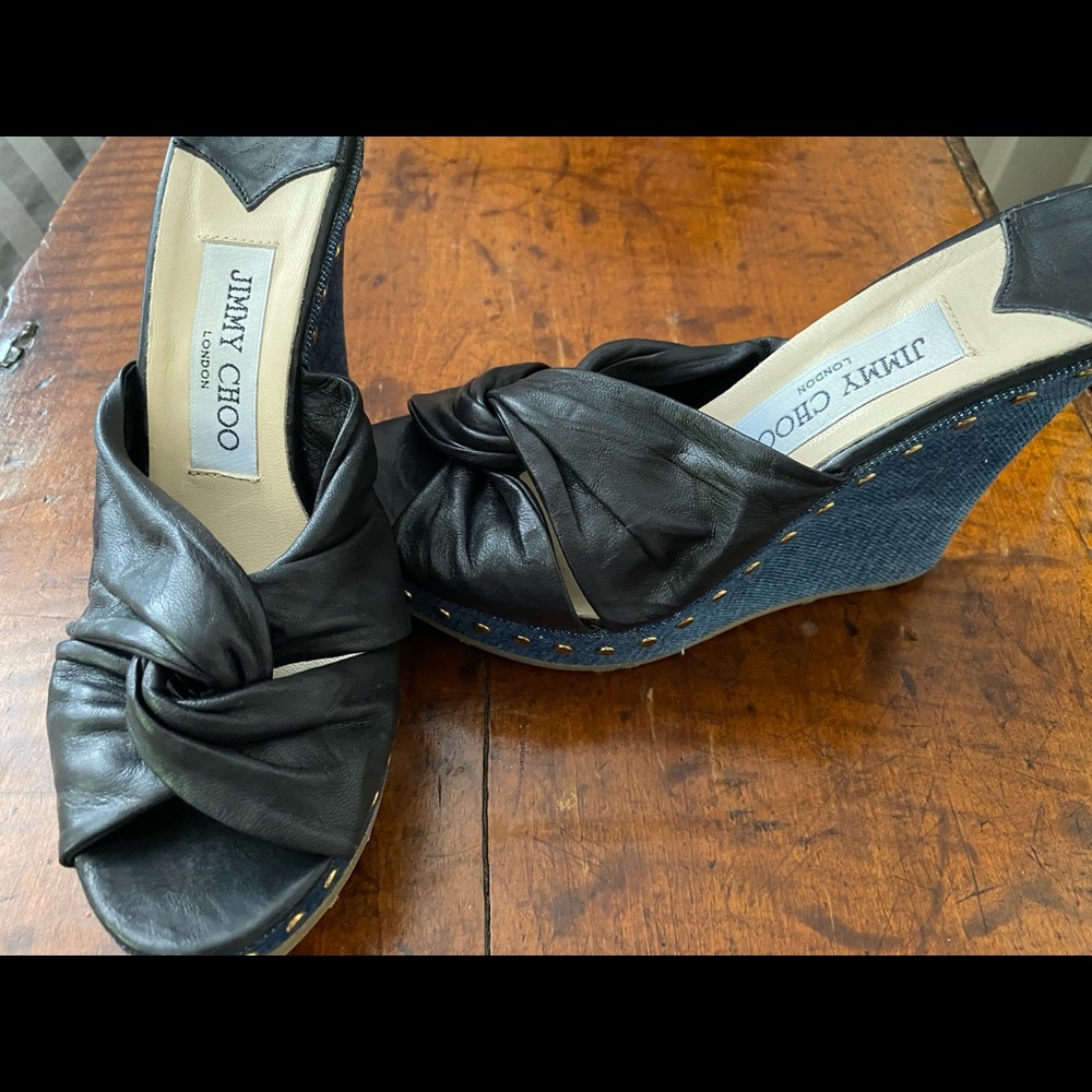 Jimmy choo denim/biker leather wedge